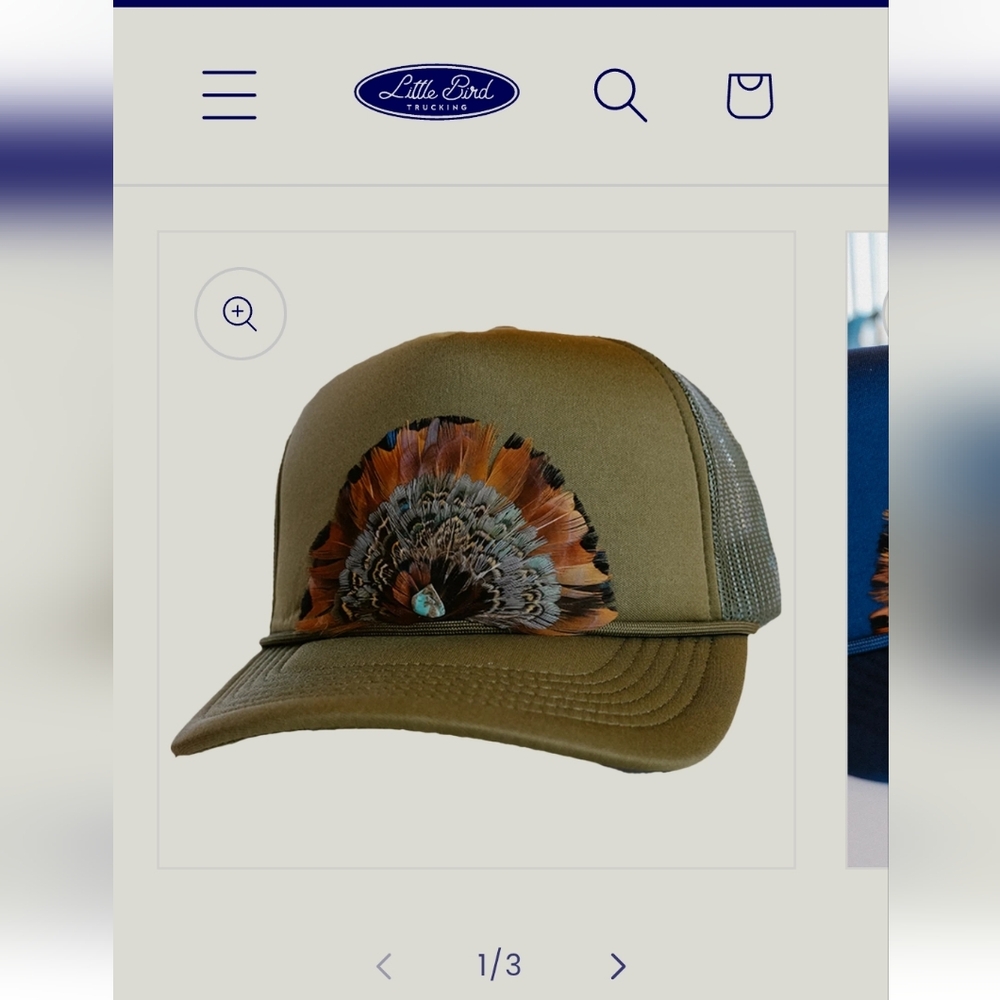New Little Bird Trucking | Cherie Berry Trucker Hat | Olive Green | Feathers - Picture 7 of 7